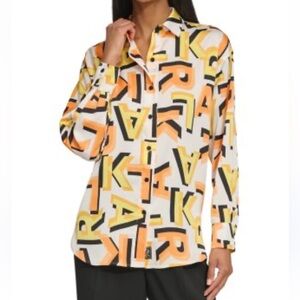 KARL LAGERFELD PARIS Logo Print Oversized Long Sleeve Shirt Size Small